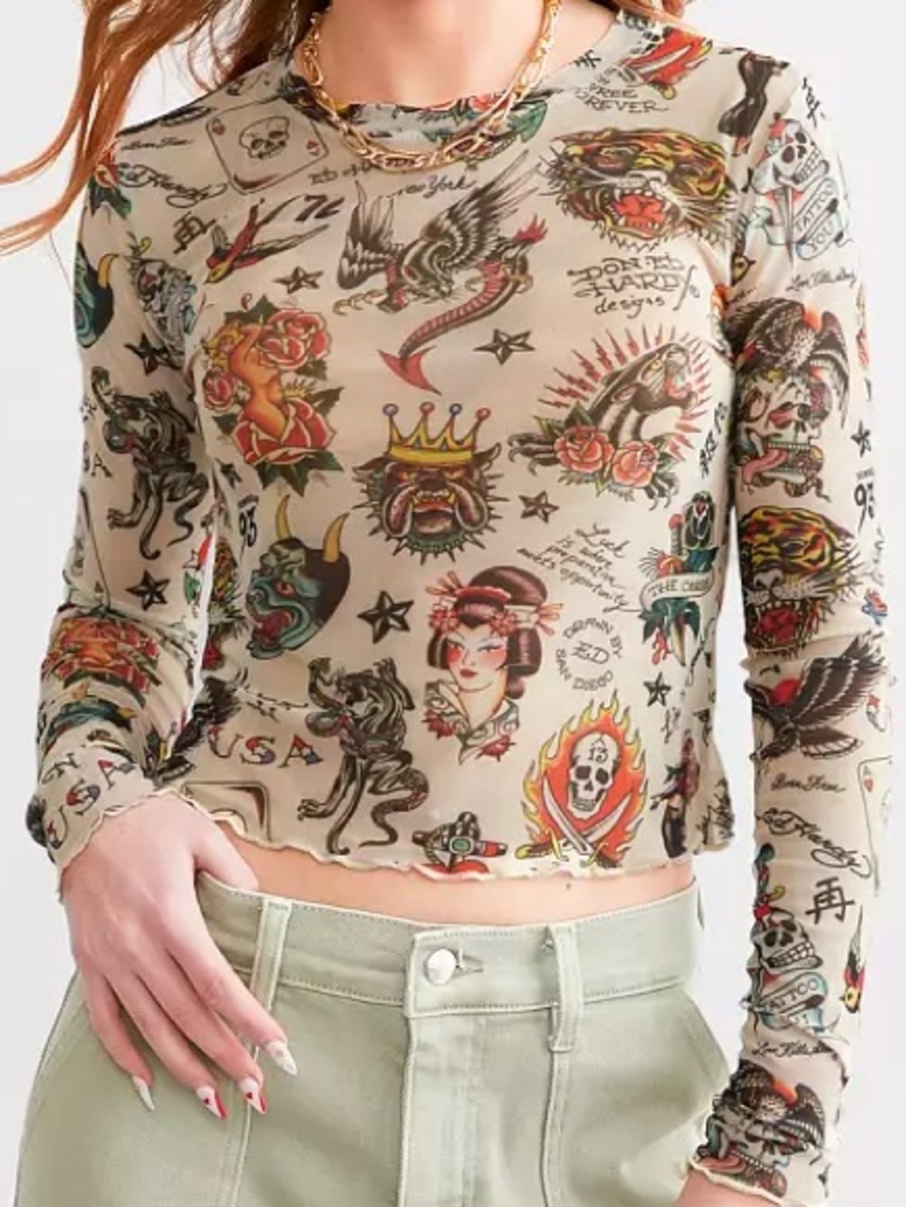 Ed Hardy Flashboard Power Mesh Cropped Top